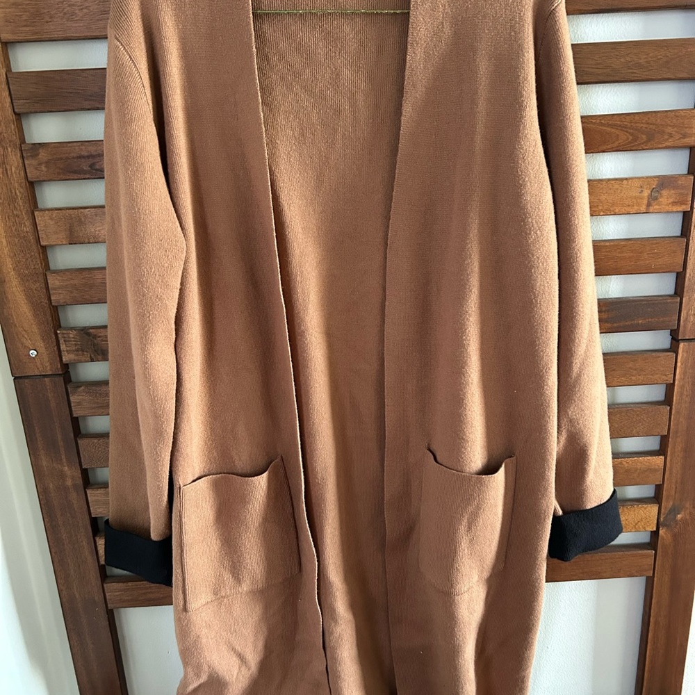 Elegant Tan Open-Front Cardigan Sweater